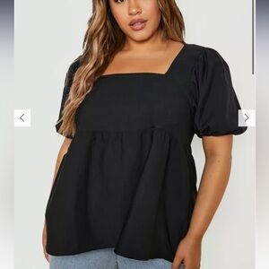 Boohoo PLUS COTTON PUFF SLEEVE PEPLUM TOP size 16 black